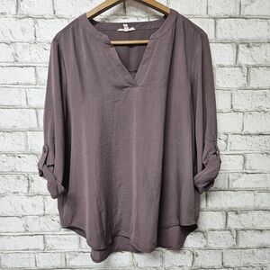 Maurices Women's Dusty Purple V-Neck Roll Tab Sleeve Blouse Size L